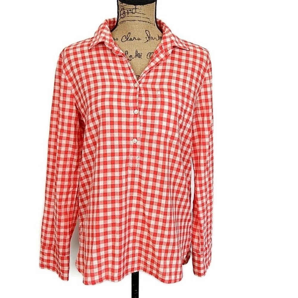 J.Crew Button Down Shirt Womens S Red Gingham Boy Fit Cotton Popover G2396